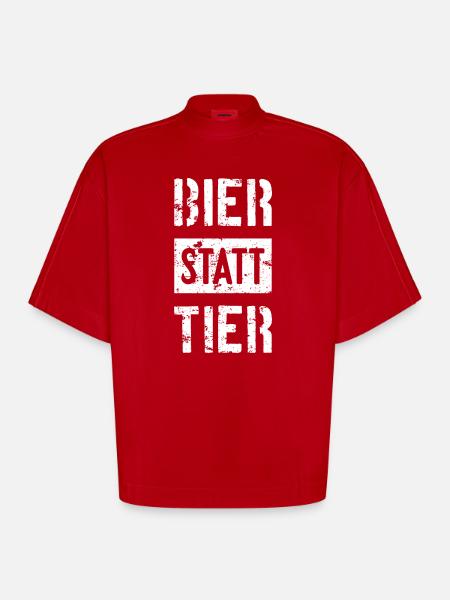 BIER STATT TIER - Heavyweight Oversized Organic Boxy T-Shirt Made in EU - Rot