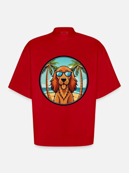 Irsk Setter Hund Race Tegneserie Solbriller Beach - Heavyweight oversized organic boxy T-shirt made in EU - rød