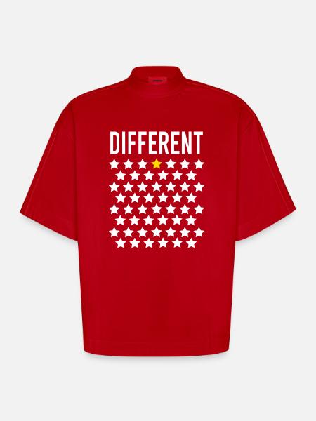 Différent: Étoile dorée au milieu des étoiles - T-shirt bio épais oversize Boxy fabriqué en UE - rouge