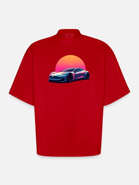 Electric Wave - Heavyweight Oversized Organic Boxy T-Shirt Made in EU - red