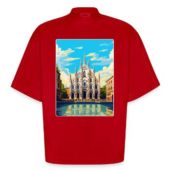 Mailand Italien Vintage Reiseplakat WPA Kunst Souvenir - Heavyweight Oversized Organic Boxy T-Shirt Made in EU - Rot - Vorne
