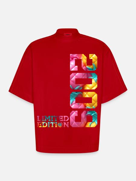 17TH BIRTHDAY LIMITED EDITION 2009 - Heavyweight Oversized Organic Boxy T-Shirt Made in EU - red