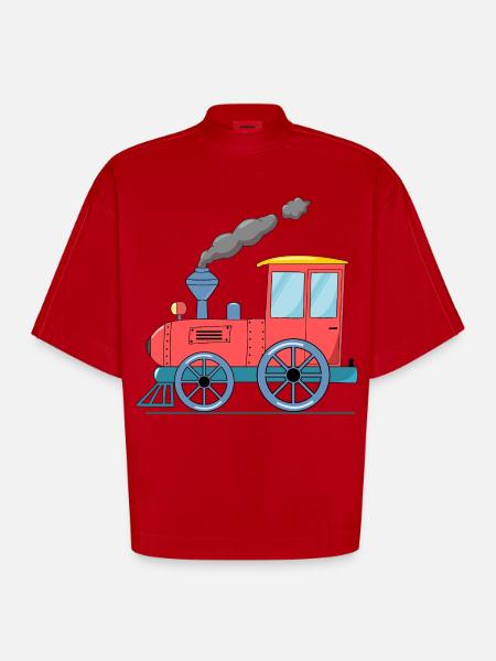 Children's train railway pink - Heavyweight Oversized Organic Boxy T-Shirt Made in EU - red