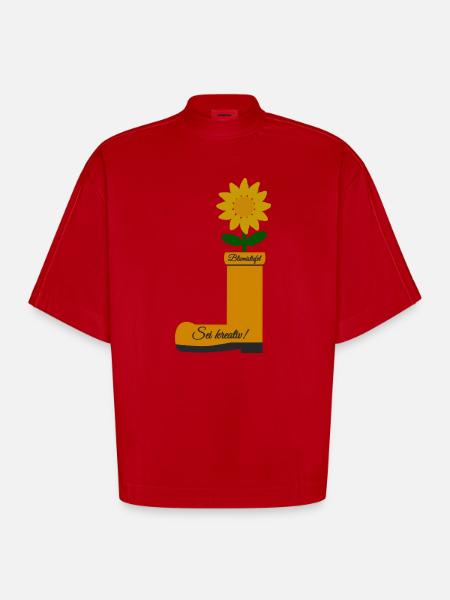 Flower Boots - Heavyweight Oversized Organic Boxy T-Shirt Made in EU - red