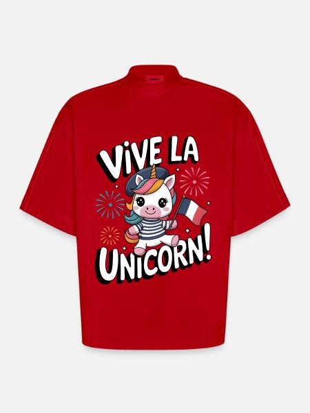 Vive La Licorne ! - T-shirt bio épais oversize Boxy fabriqué en UE - rouge