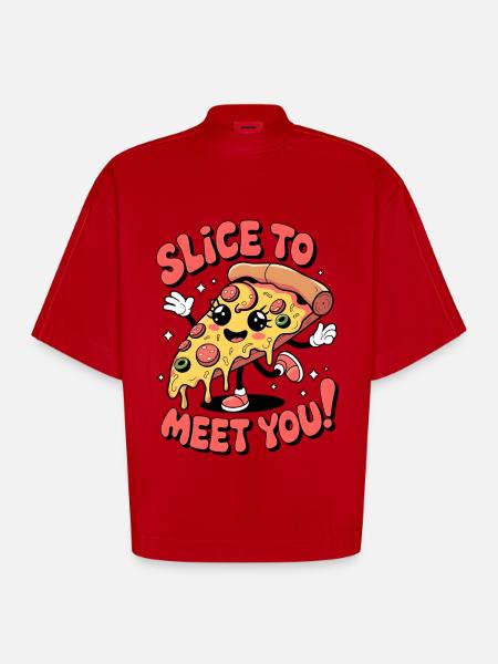 Slice To Meet You! - Heavyweight Oversized Organic Boxy T-Shirt Made in EU - red