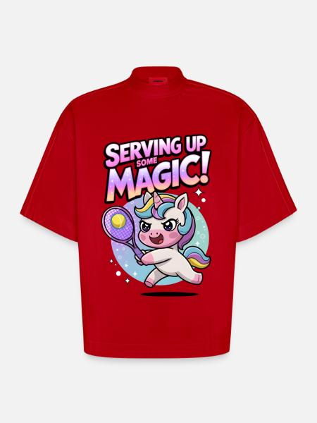 Serving Up Some Magic! - Heavyweight Oversized Organic Boxy T-Shirt Made in EU - red