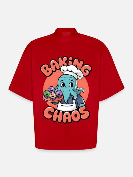 Baking Chaos - Heavyweight Oversized Organic Boxy T-Shirt Made in EU - red