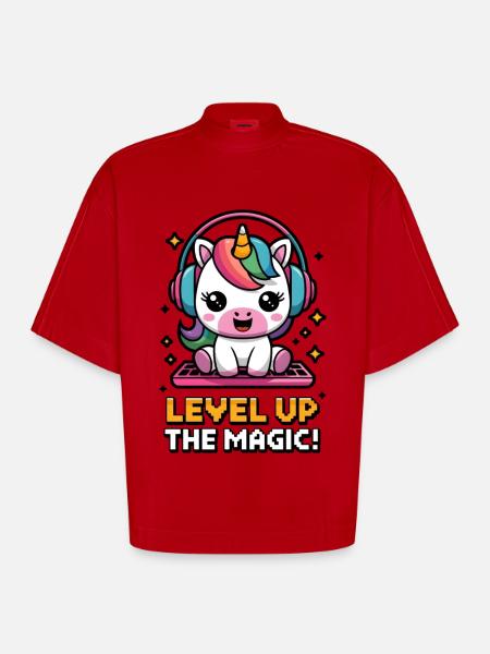 Level Up The Magic! - Heavyweight Oversized Organic Boxy T-Shirt Made in EU - red