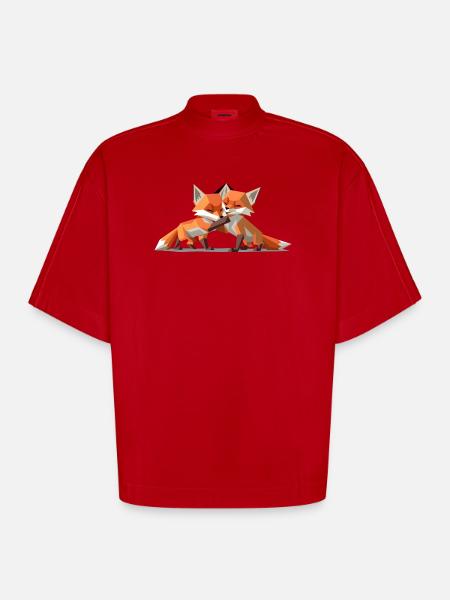 Renardeaux low-poly - T-shirt bio épais oversize Boxy fabriqué en UE - rouge