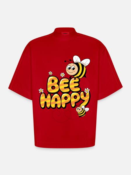 Bee Happy - Heavyweight Oversized Organic Boxy T-Shirt Made in EU - red