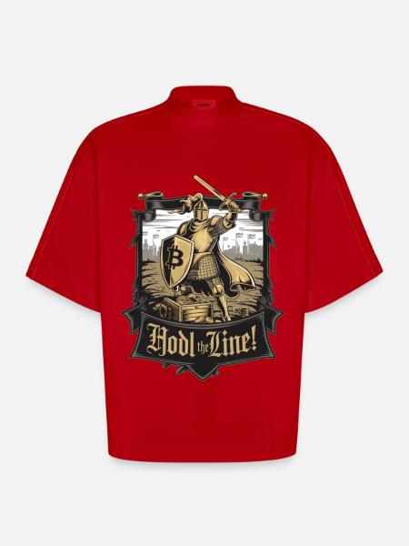 Hodl The Line! - Heavyweight Oversized Organic Boxy T-Shirt Made in EU - red