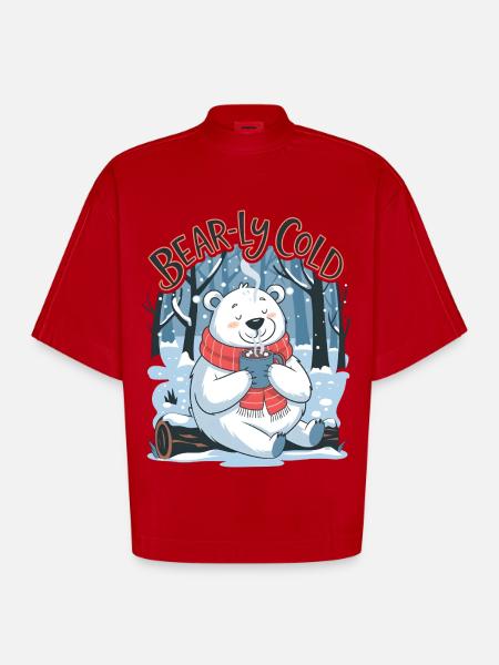 Bear-ly Cold - Heavyweight Oversized Organic Boxy T-Shirt Made in EU - red