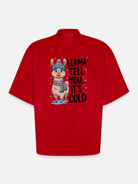 Llama Tell You It's Cold - Heavyweight Oversized Organic Boxy T-Shirt Made in EU - red