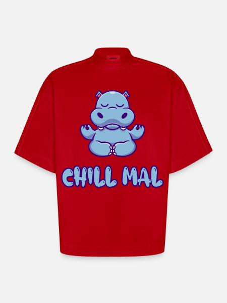 Chill Mal Hippo Meditation - Heavyweight Oversized Organic Boxy T-Shirt Made in EU - Rot