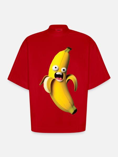 Figure de banane expressive avec un visage - T-shirt bio épais oversize Boxy fabriqué en UE - rouge