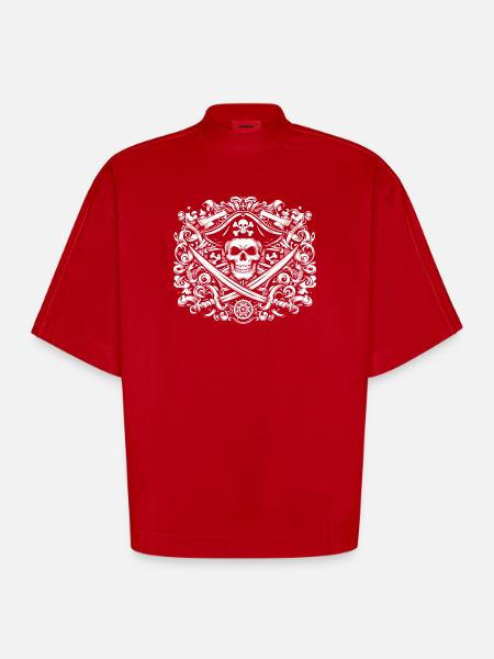 Pirate logo - Heavyweight Oversized Organic Boxy T-Shirt Made in EU - red