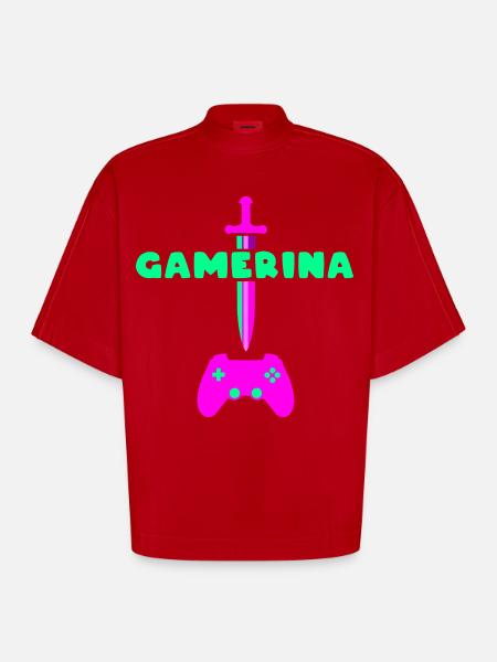 Gamerina #2 Neon Schwert Controller - Heavyweight Oversized Organic Boxy T-Shirt Made in EU - Rot