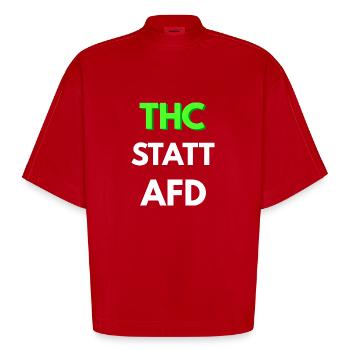 THC Statt AFD Anti Humanist Links Linke 420 - Heavyweight Oversized Organic Boxy T-Shirt Made in EU - Rot - Vorne