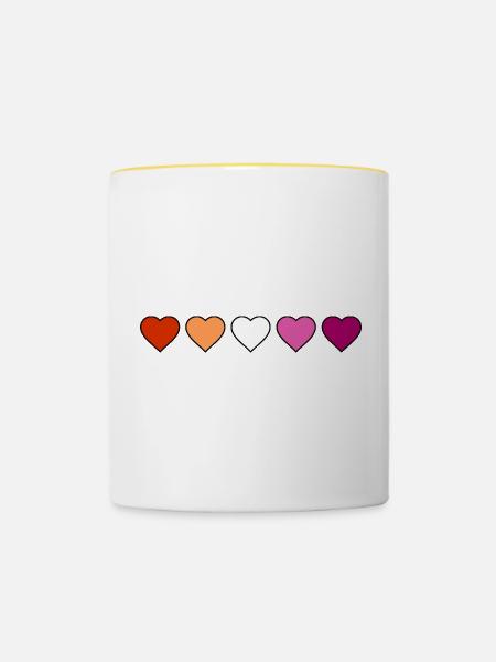 Lesbisch Lesbe Lesben Herzen - Tasse zweifarbig - Weiß/Gelb