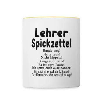 Lehrer Spickzettel - Tasse zweifarbig - Weiß/Gelb - Vorne