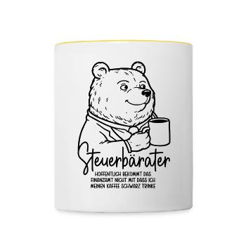 Steuerberater Bär Kaffeetasse Kaffee Steuerbärater - Tasse zweifarbig - Weiß/Gelb - Vorne