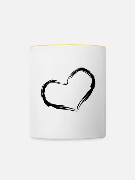 Herz Design Bürste Schwarz - Tasse zweifarbig - Weiß/Gelb