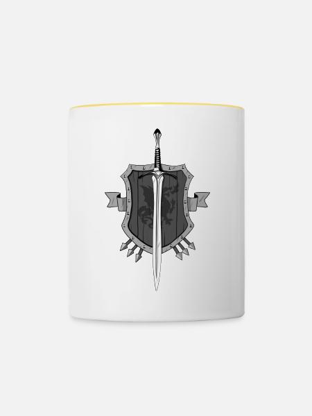 Schwert Schild Emblem - Tasse zweifarbig - Weiß/Gelb
