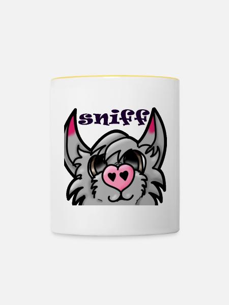 Pelziger Schnüffeln - Tasse zweifarbig - Weiß/Gelb