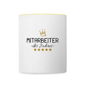 Mitarbeiter des Jahres - Tasse zweifarbig - Weiß/Gelb - Vorne