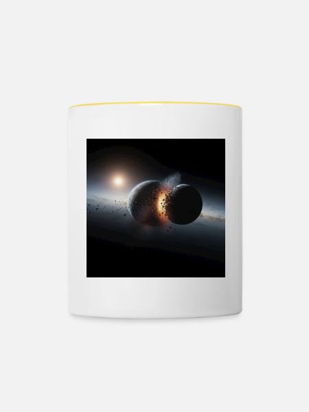Kosmisches Eclipse Design - Tasse zweifarbig - Weiß/Gelb