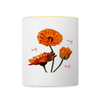 Ringelblumen Ringelblume orangene Blumen - Tasse zweifarbig - Weiß/Gelb - Vorne