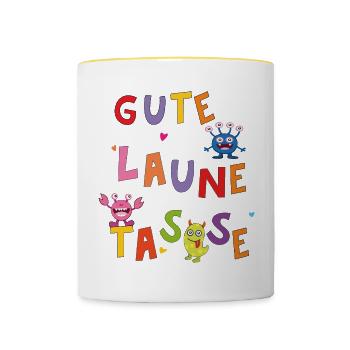 gute Laune Tasse - Tasse zweifarbig - Weiß/Gelb - Vorne