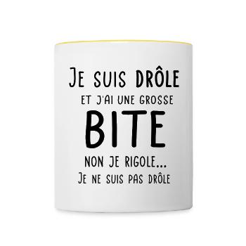 Je suis drôle et j'ai une grosse bite - Mug contrasté - blanc/jaune - Devant
