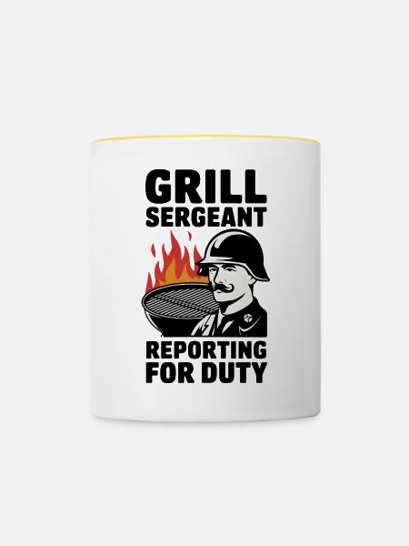 Grill Sergeant meldet sich zum Dienst - Tasse zweifarbig - Weiß/Gelb