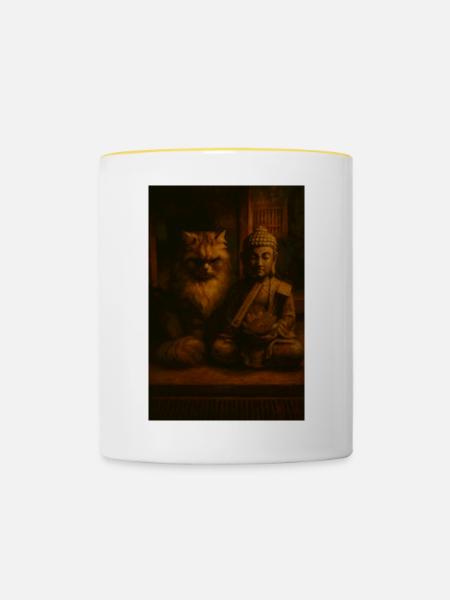 Buddha Cat - Tasse zweifarbig - Weiß/Gelb