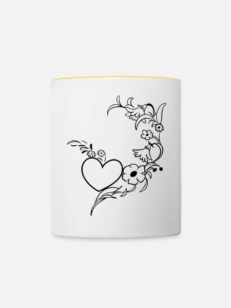 Blumenranke mit Herz - Tasse zweifarbig - Weiß/Gelb