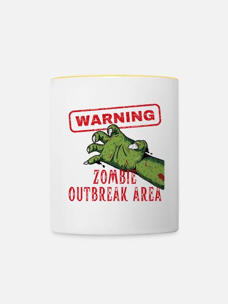 Warnung Zombie Outbreak Area Brain Eater - Tasse zweifarbig - Weiß/Gelb