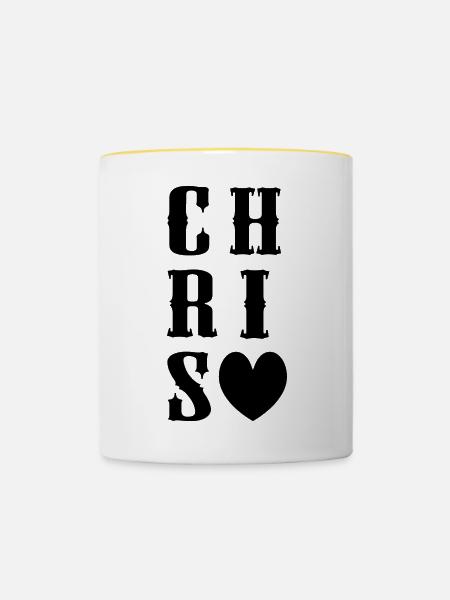 Chris Name mit Herz - Tasse zweifarbig - Weiß/Gelb