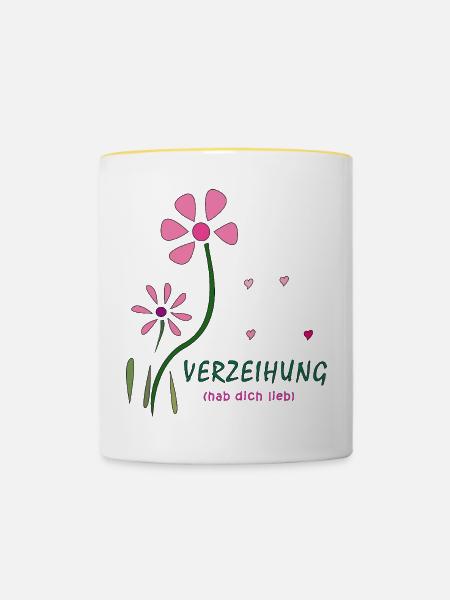 Verzeihung, Blumen - Tasse zweifarbig - Weiß/Gelb