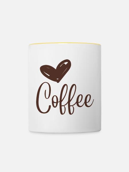Kaffeeliebe in Kalligrafie-Print - Tasse zweifarbig - Weiß/Gelb