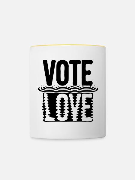Vote Love - Tasse zweifarbig - Weiß/Gelb