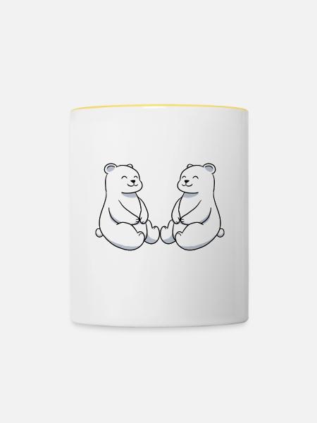 Polarbär Eisbär Freunde - Tasse zweifarbig - Weiß/Gelb