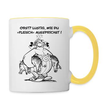 Obelix: Obst? Lustig wie du "Fleisch" aussprichst! - Tasse zweifarbig - Weiß/Gelb - Rechts