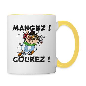Obelix – Iss! Lauf! - Tasse zweifarbig - Weiß/Gelb - Rechts