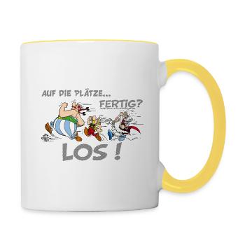 Asterix Obelix Auf die Plätze... Fertig? Los! - Tasse zweifarbig - Weiß/Gelb - Rechts