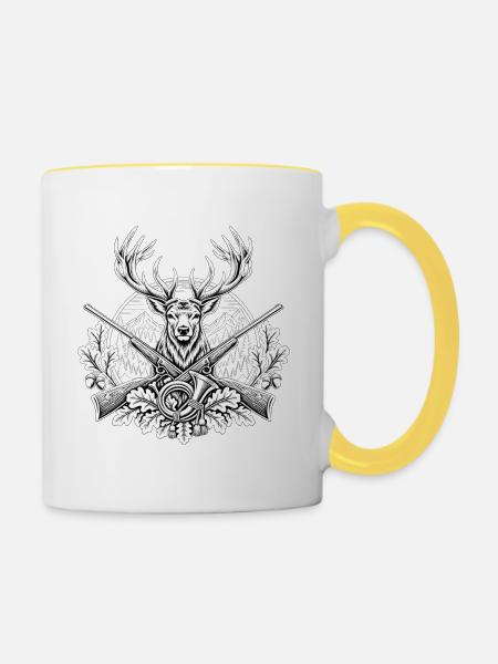 Hirschkopf mit Gewehren im Wald - Tasse zweifarbig - Weiß/Gelb