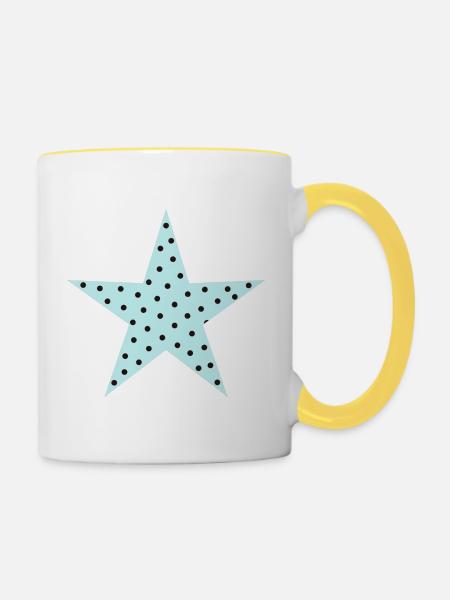 Pastellblauer Polka-Punkt-Stern - Tasse zweifarbig - Weiß/Gelb
