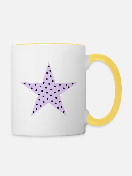 Sternlila-schwarze Punktpunkte - Tasse zweifarbig - Weiß/Gelb