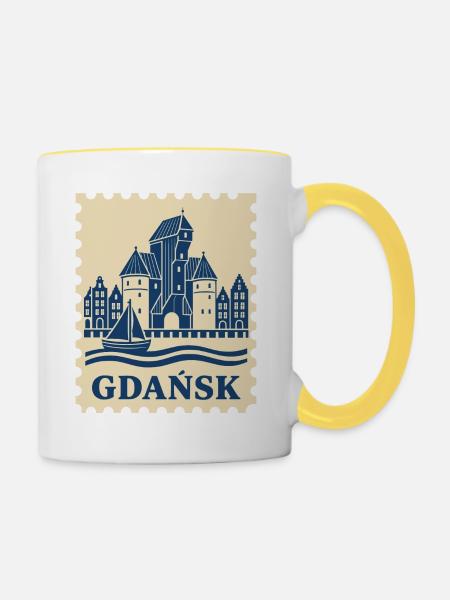 Gdansk Retro-Briefmarke - Tasse zweifarbig - Weiß/Gelb